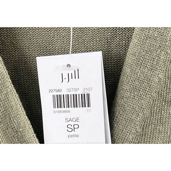 J Jill Sweater Cardigan Size Small Petite Sage Green Button Short Sleeve Light - Picture 4 of 11